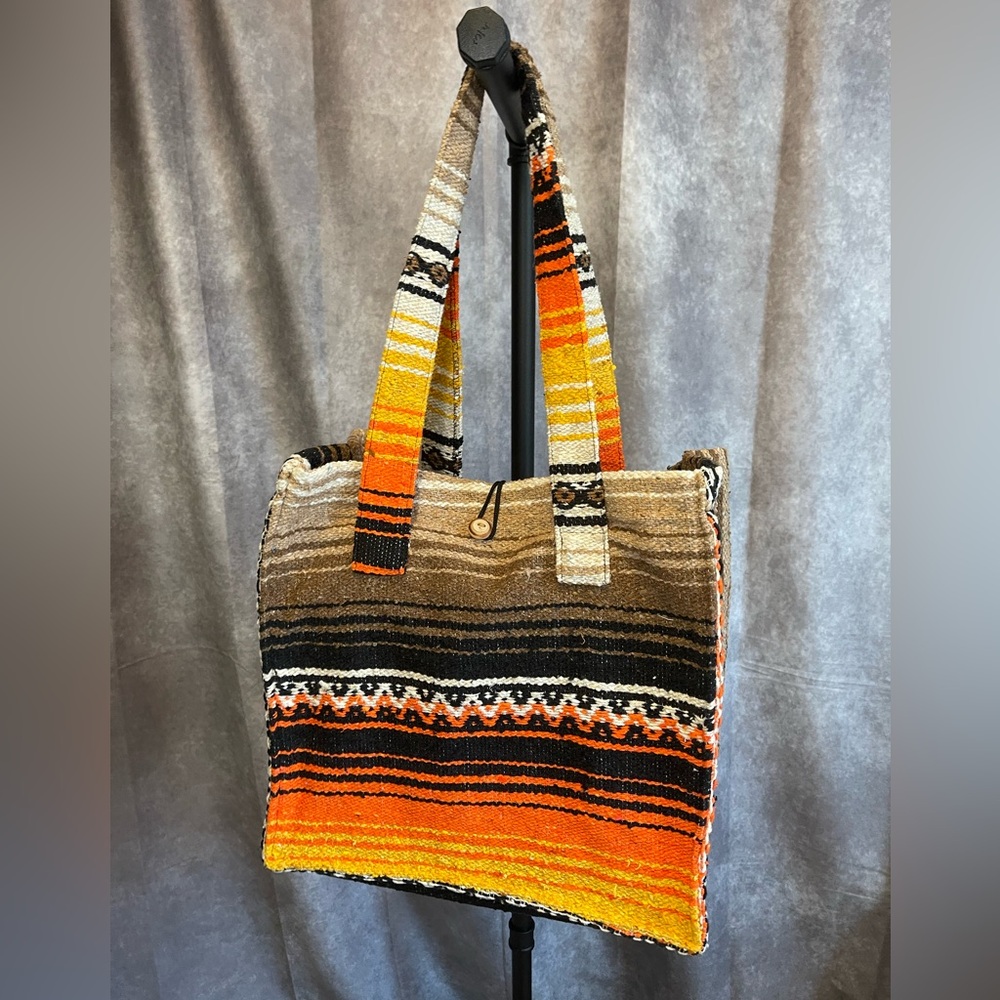 Serape Hand Woven in Mexico Striped Multicolor Tote Bag